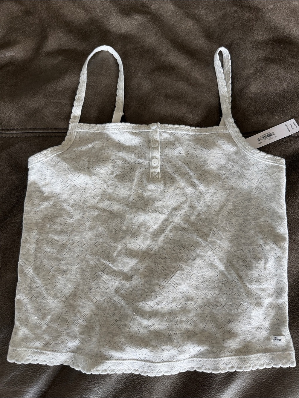 PINK Light Gray Lace-Trim Cami Tank Top
